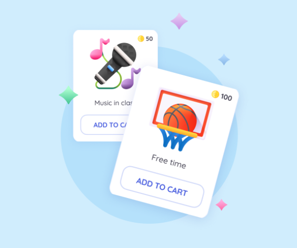 Colorful cards for music class and basketball free time activities